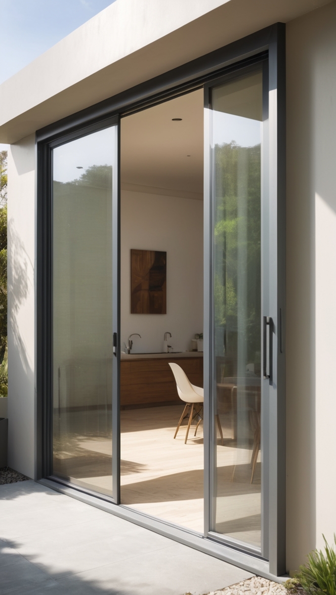 How can I enhance my outdoor space with a sleek metal sliding door design? ?