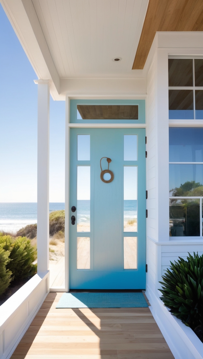 What makes this modern beach house front door stand out? ?