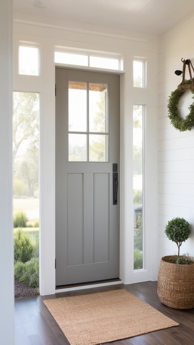 What are the key features of a modern farmhouse front door? ?