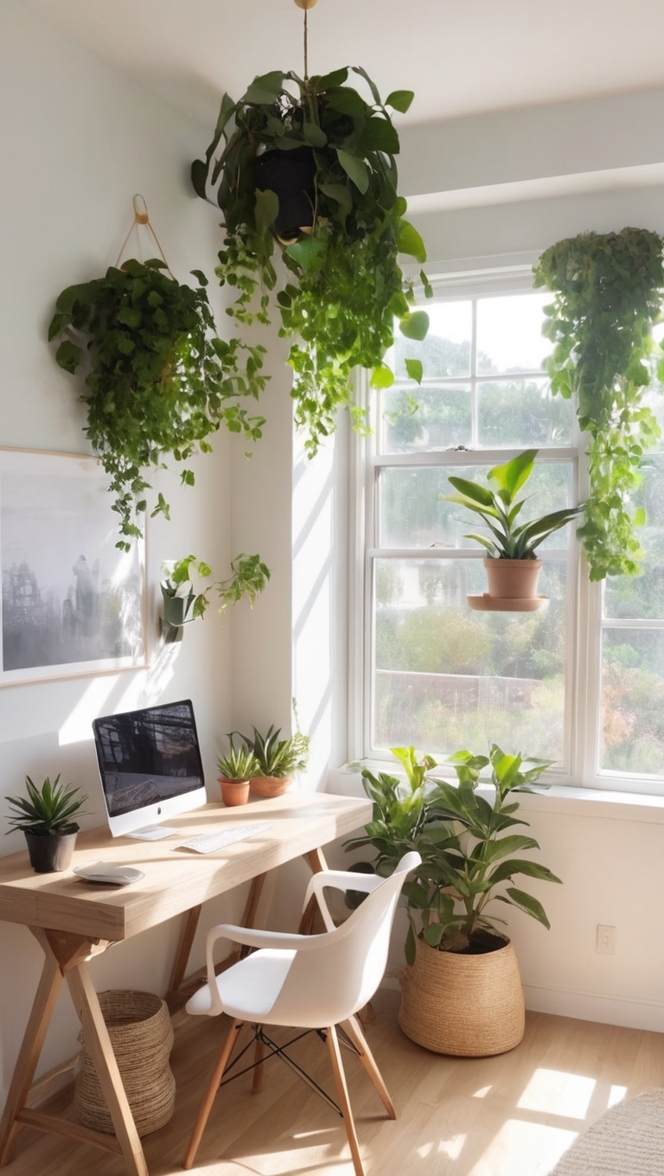How can I create a stylish plant home office aesthetic? ?