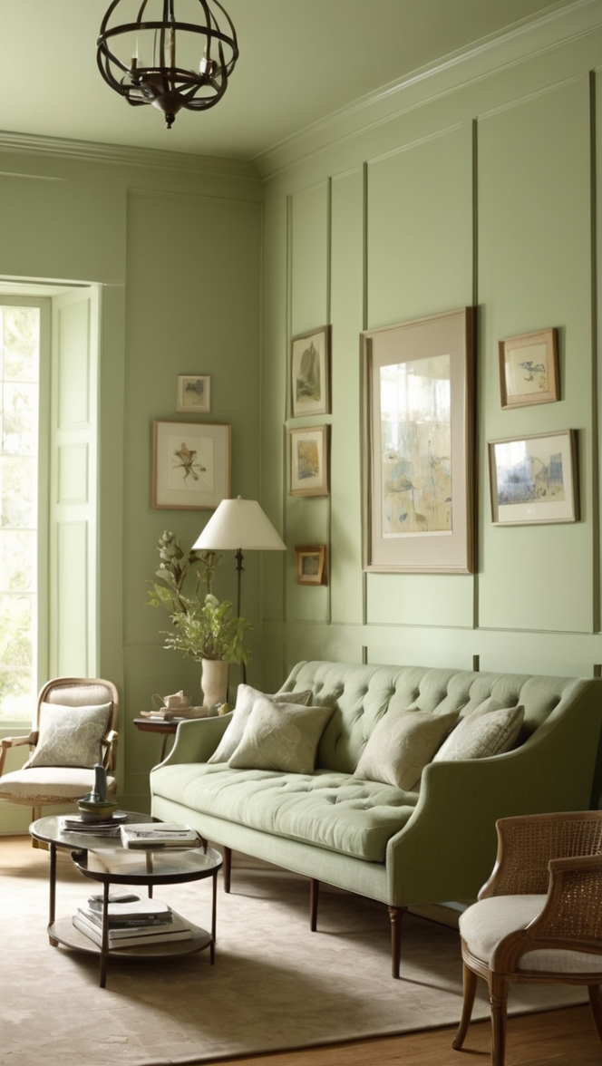 sage green wall panels, green wood paneling, living room paneling, sage green room decor, paneling for living room