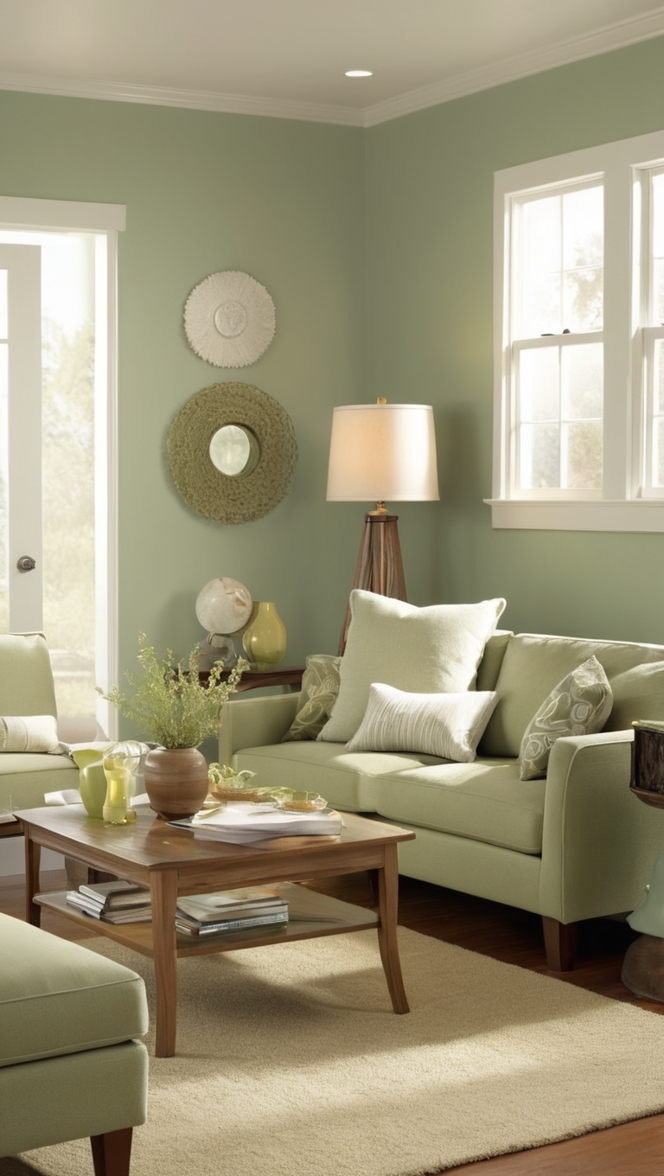 sage green living room decor, sage green home decor, small living room design, cozy living room ideas, modern living room furniture