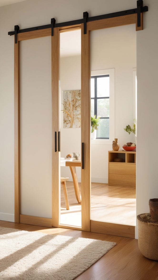 How can I enhance my home decor with a stylish wood sliding door design? ?