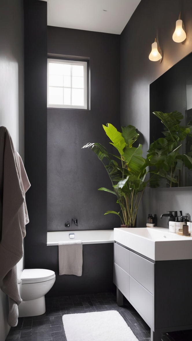 black bathroom design, modern gothic bathroom, moody bathroom decor, stylish dark sink, luxurious black tile