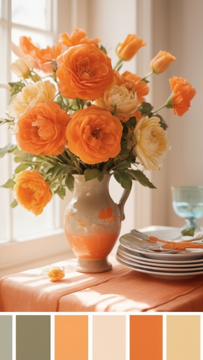 Orange paint color, Interior design palette, Aesthetic color scheme, Warm color trend, Vibrant color selection