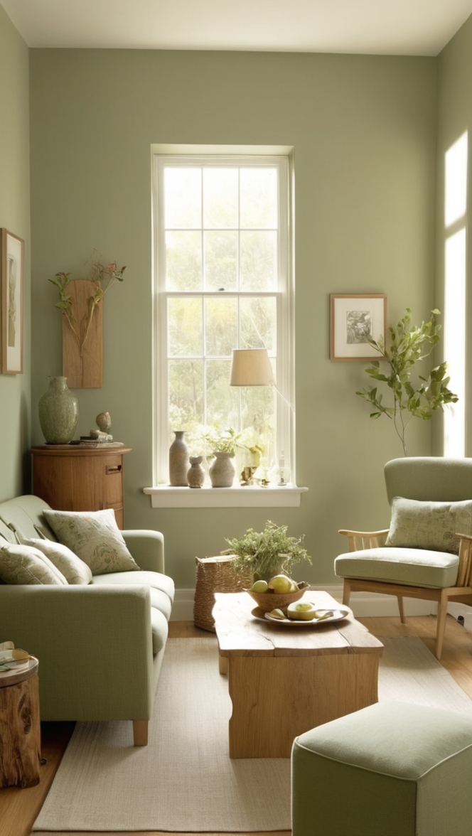 sage green furniture, oak living room set, interior design, home decor ideas, modern farmhouse style